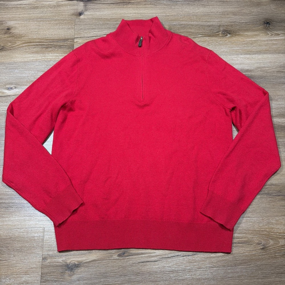 Polo Ralph Lauren Men's LARGE 100% Merino‎ Wool Red Quarter 1/4 Zip Knit Sweater